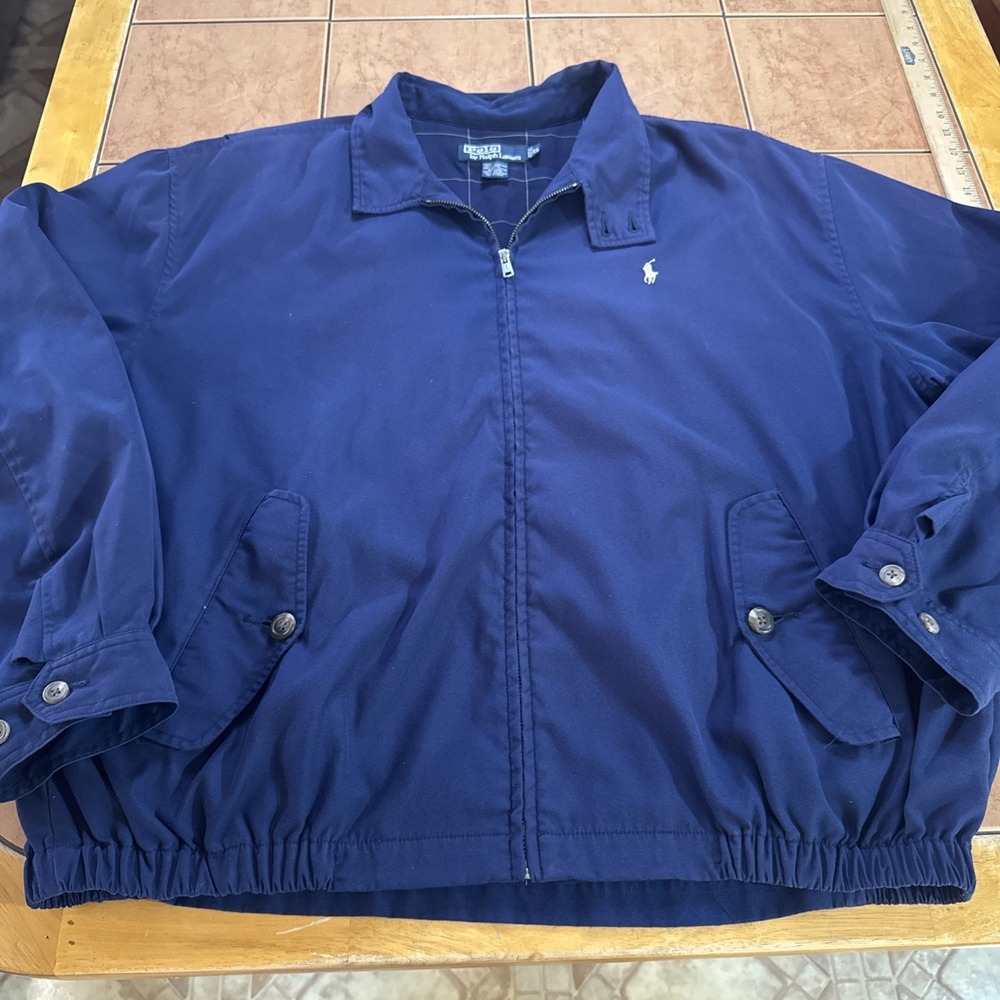 Polo Ralph Lauren Harrington Jacket Navy Blue Plaid Lined Men's Sz XL Pony Logo - Picture 1 of 9